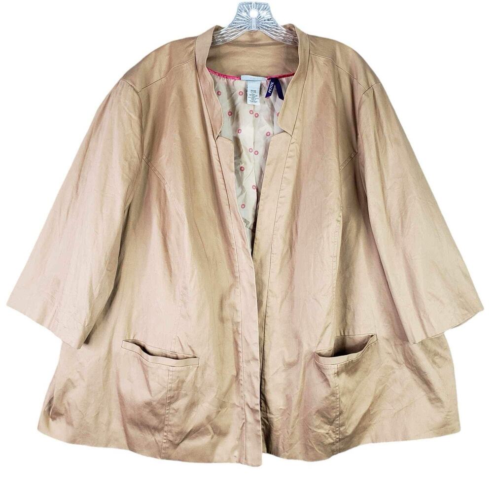 Catherines Blazer Open Front Jacket Plus Size 4X 30/32W Khaki Tan Canvas Pockets
